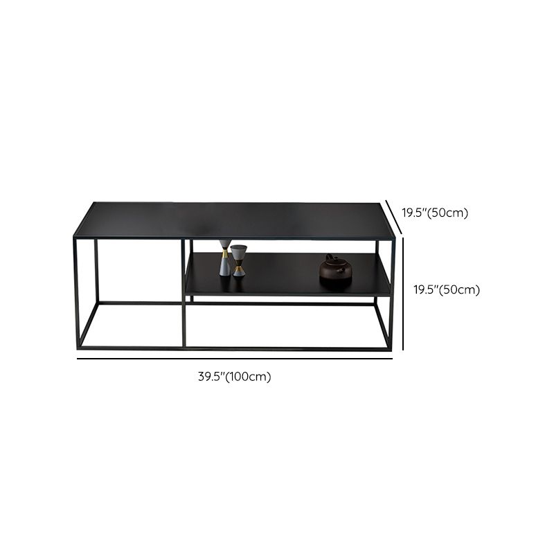 Rectangular Iron Cocktail Table with Shelf 19.7" H Frame Coffee Table in Black