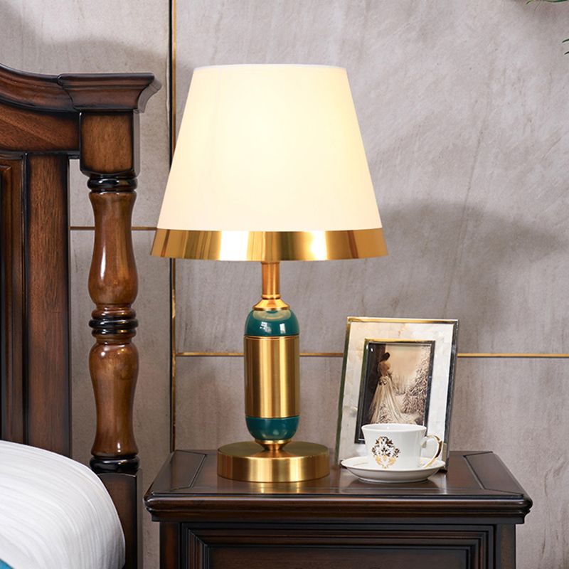 Modern Metal Table Light 1-Light Bedroom Nightstand Lamp with Bucket Fabric Shade