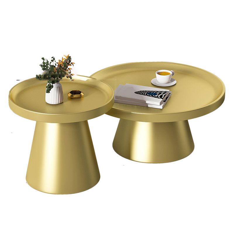 Mid-Century Modern Iron Coffee Table Round Tray Top Cocktail Table Set