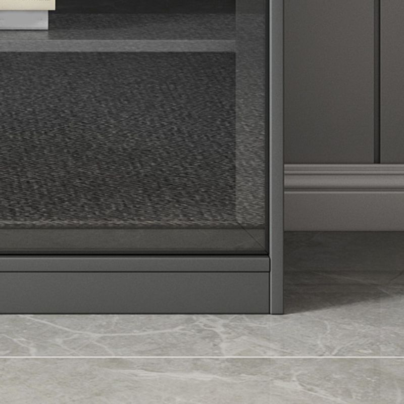 Faux Wood Modern Storage Cabinet Glass Sliding Doors Display Cabinet for Living Room