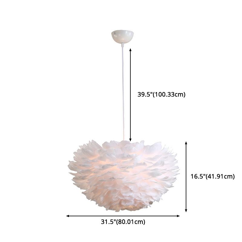Lampadello a sospensione regolabile leggero moderno semplicità Globe Feather Affermazione per la camera da letto