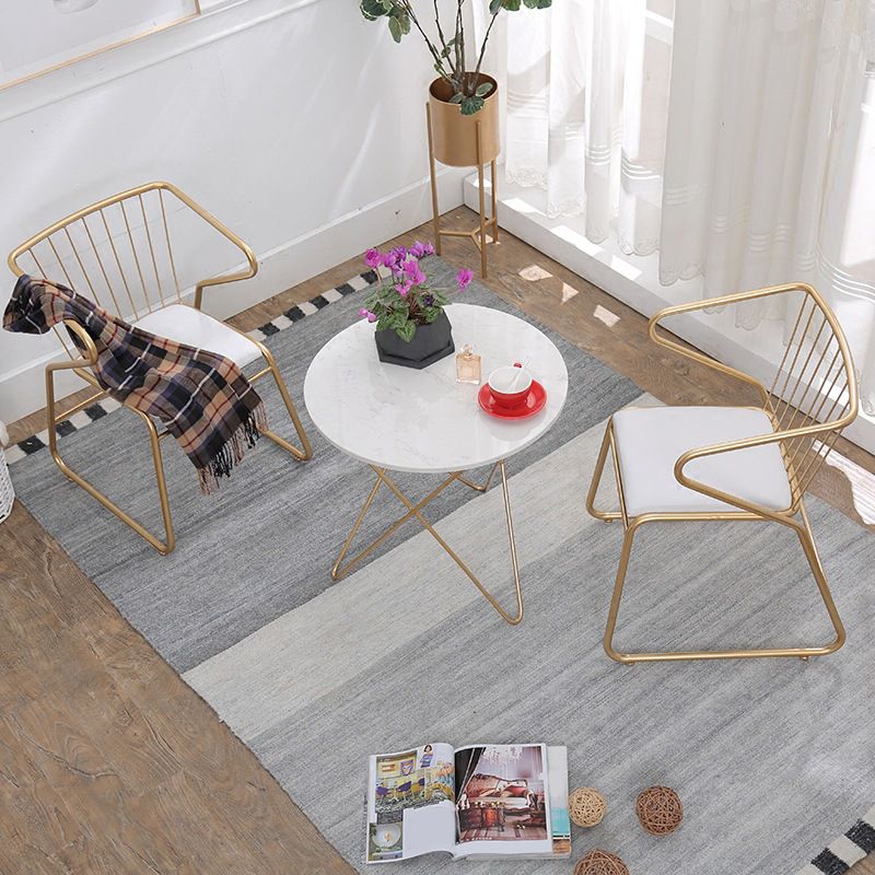 Traditional Metal Kitchen Dining Chair Upholstered Arm Chair with Gold Legs