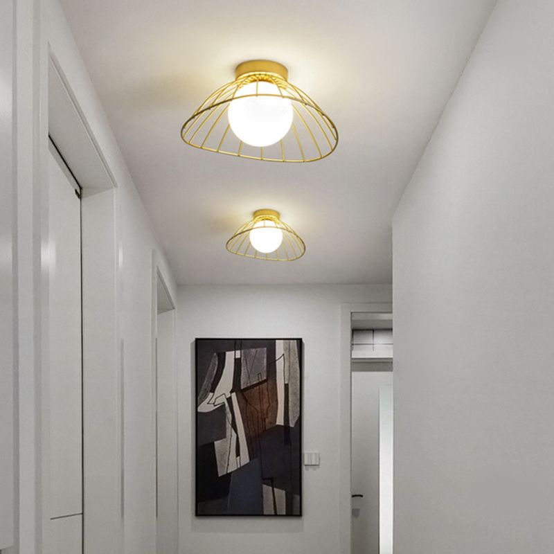 Metal Round Flush Ceiling Light Industrial Style 1 Light Flush Mount Fixture