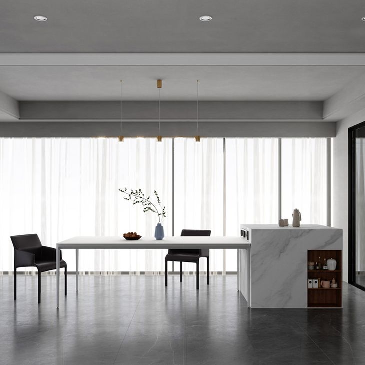 Metal Contemporary Rectangular Dining Table High Gloss White Sintered Stone Table with Metal Legs