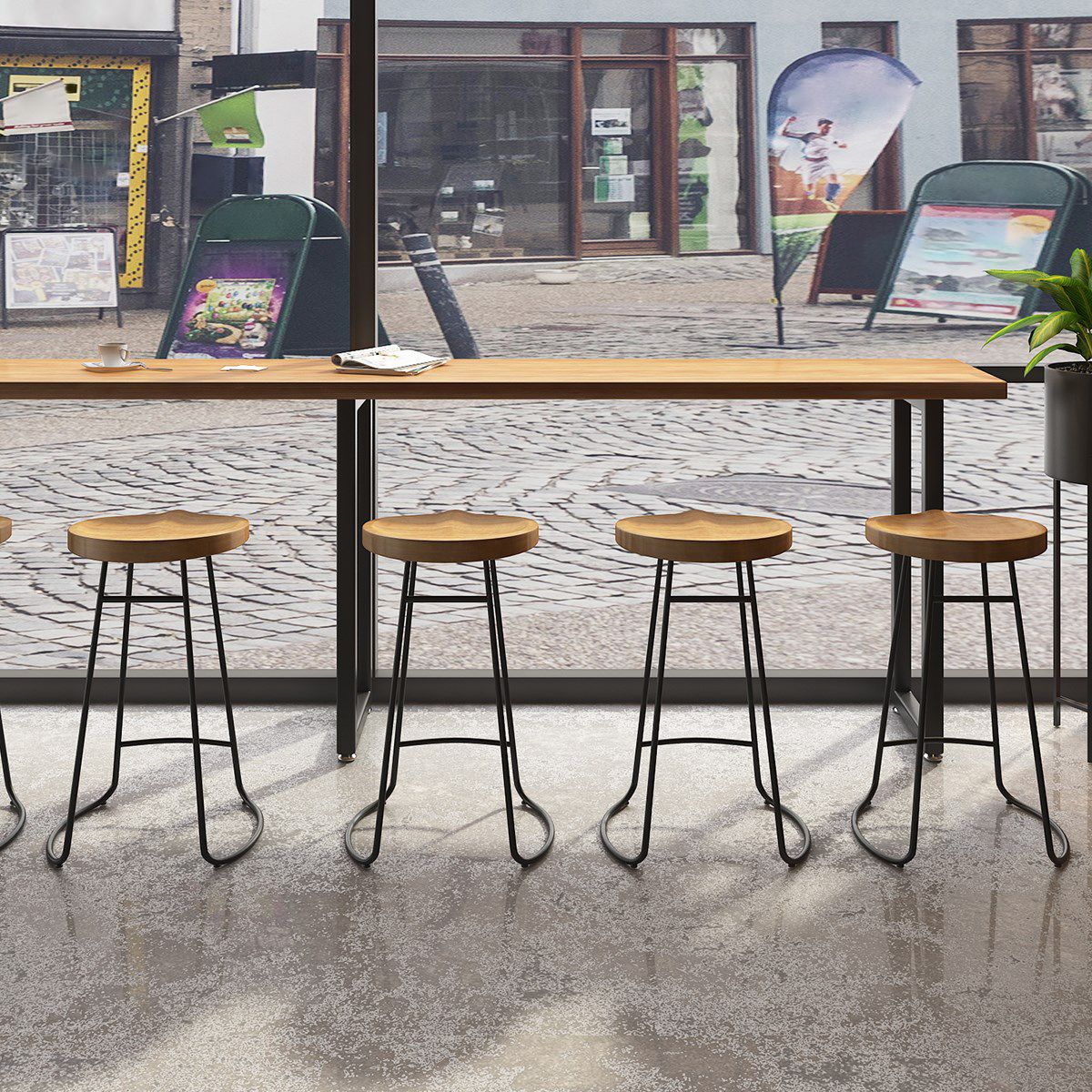 Modern 1/7 Pieces Bar Table Set Rectangle Pine Wood Counter Table with Stools