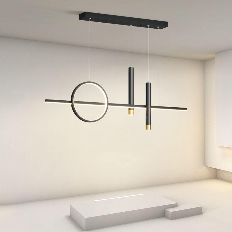 Sala da pranzo moderna illuminazione isola a LED Linea di ciondolo nero in metallo