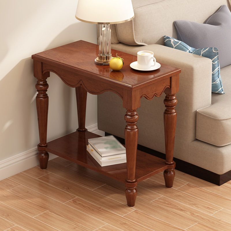 French Country Rectangular Wood Side Table Four-Leg End Table with Shelf