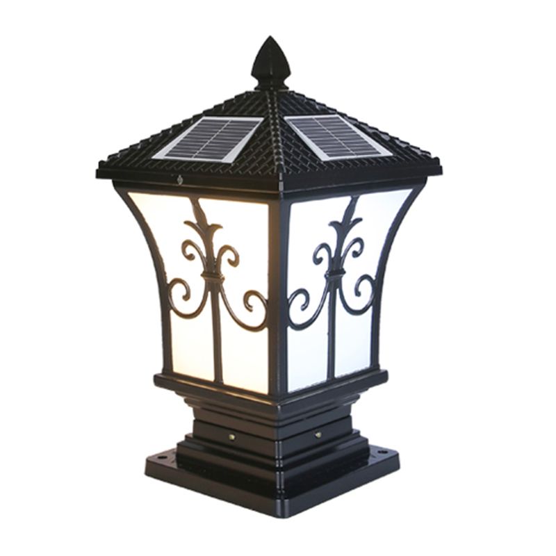 Rectangle Shape Metal Solar Pillar Lamp Modern-Style 1 Light Outdoor Waterproof Light
