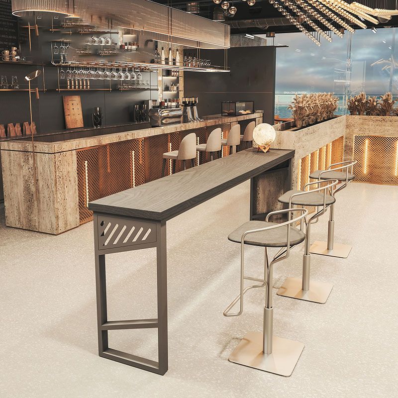 Industrial Rectangle Bistro Bar Desk Solid Wood Bistro Table with Double Pedestal