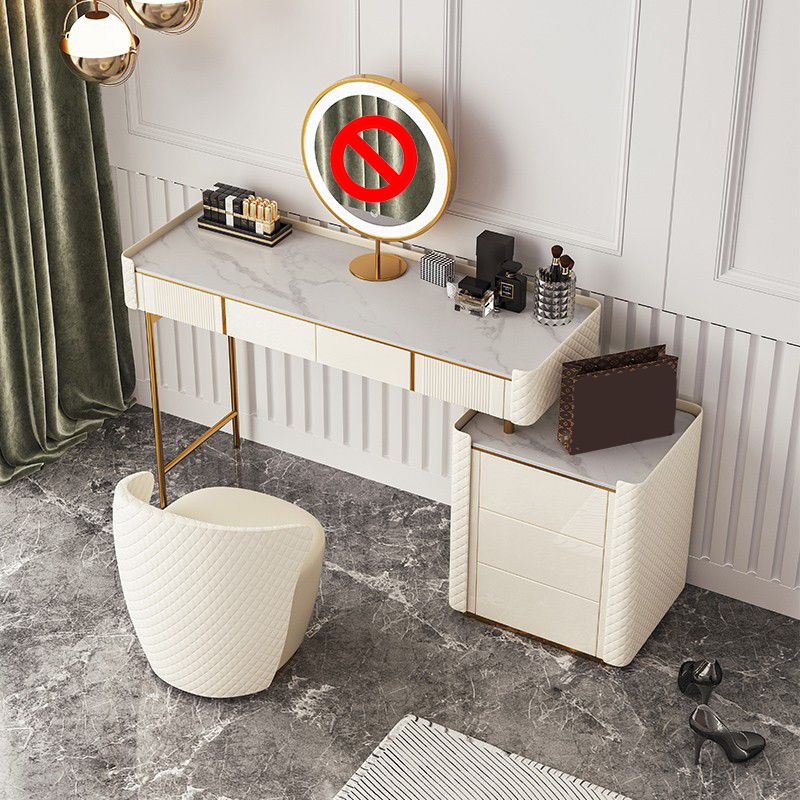 5 Storage Drawers Vanity Set Straight Feet Dresser with Padded Stool