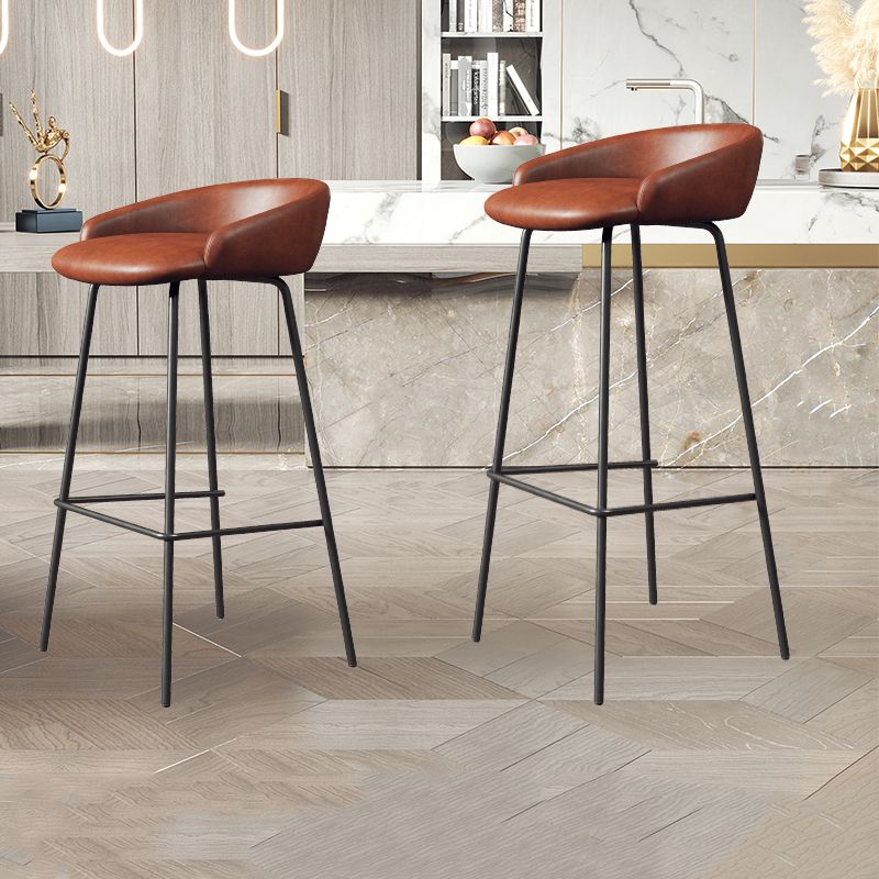 Glam Counter Bar Stool Armless Leather Bar Stool with Footrest Steel Base