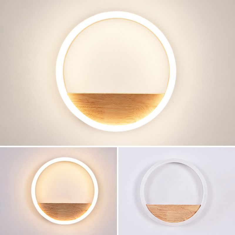 Iluminación en forma de acrílico O iluminación minimalista Luz de pared LED con estante de madera