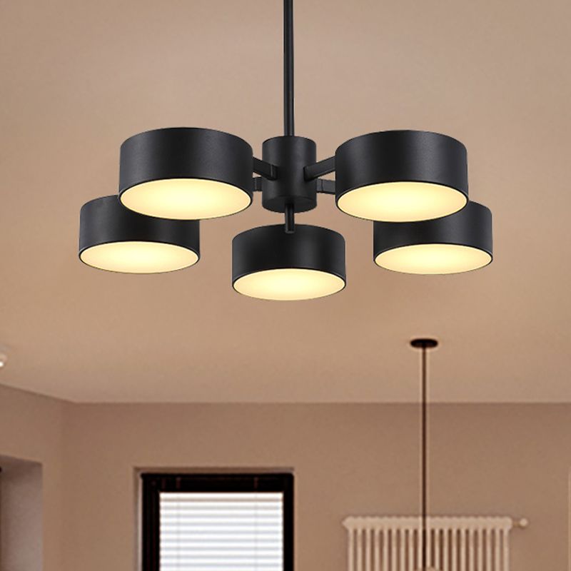 Drum Pendant Light Post Modern Metal 3/5/6/10 Lights Black/Gold Chandelier Light for Living Room