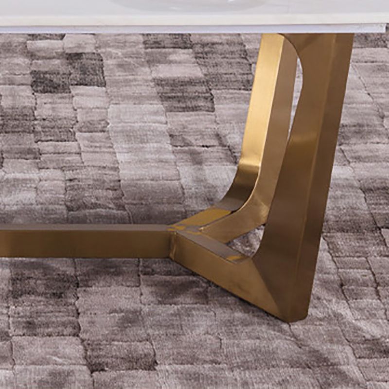 White Marble Top Coffee Table with Golden Steel Trestle Base