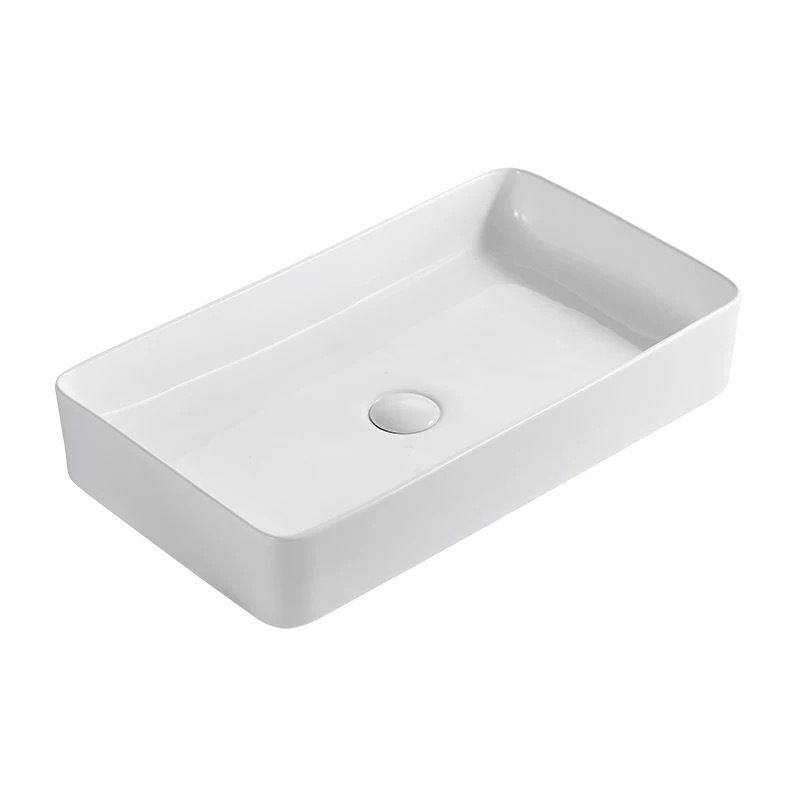 Modern Wash Stand Porcelain Rectangular with Drain Assembly and Pop-Up Drain Vessel Sink