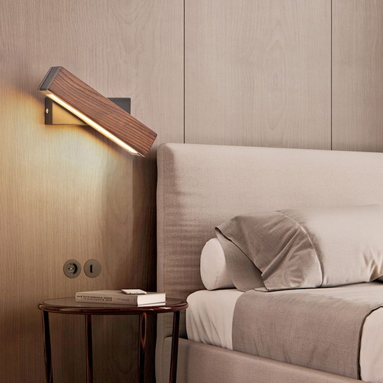 Modern Indoor Wall Sconce LED Rectangular Wooden Wall Lamp for Bedside with Adjustable Head