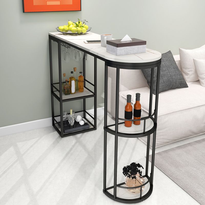 Glam Style Bar Table Set 1/2 Pcs White Granite Bar Table Set