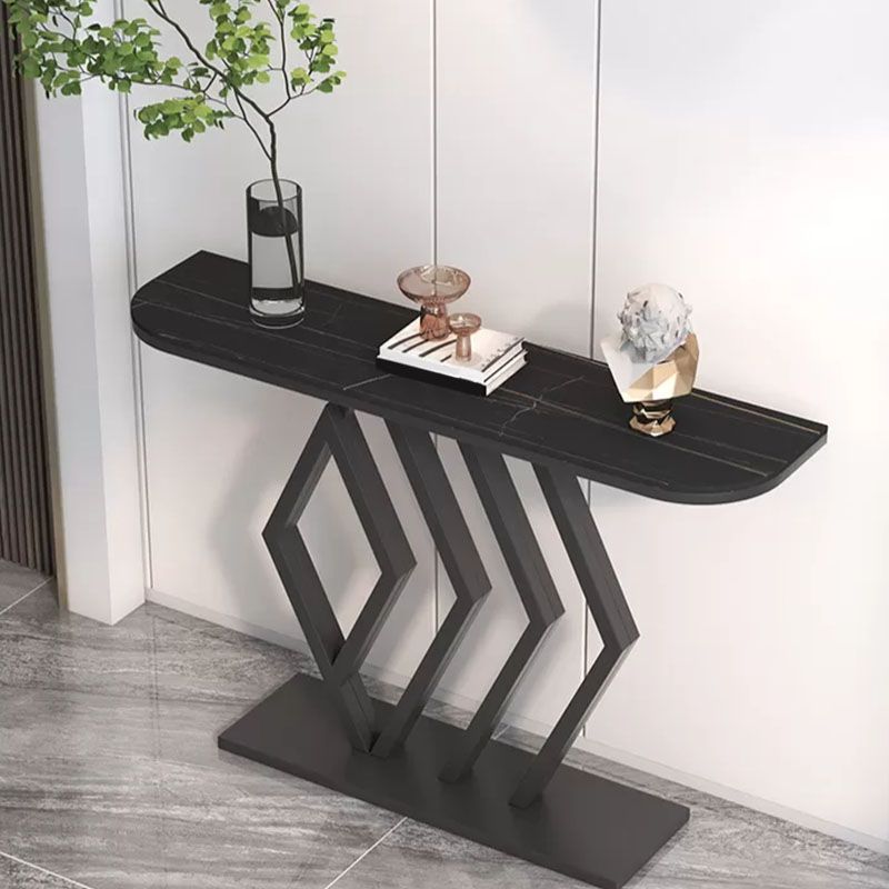 Stone Half Moon Console Table 31.5" Tall 1-shelf Accent Table for Hall