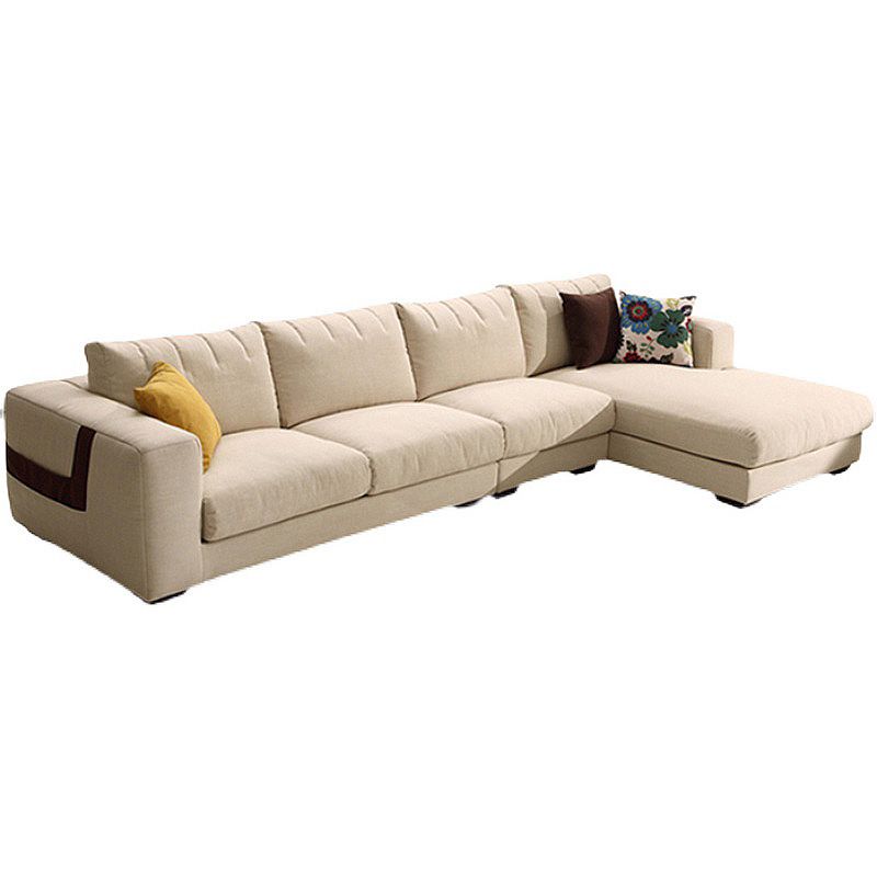 Modern Cotton Stationary Sofa 4-seat Square Arm Sofa & Chaise