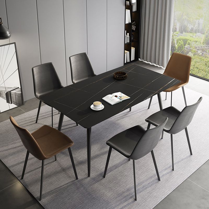 Stone Top Dining Table Rectangle Modern Dining Table with 4 Black Legs