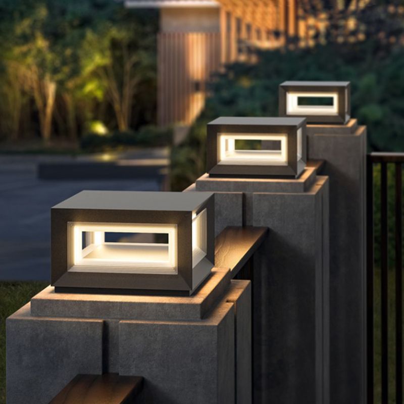 Square Contemporary Waterproof LED Pillar Light in Black for Courtyard
