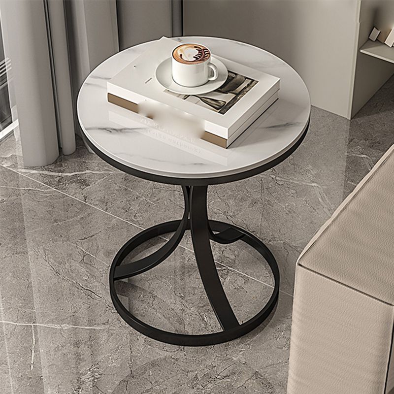 Modern Round Slate Top Side Table 19.6-inch Iron Pedestal End Table