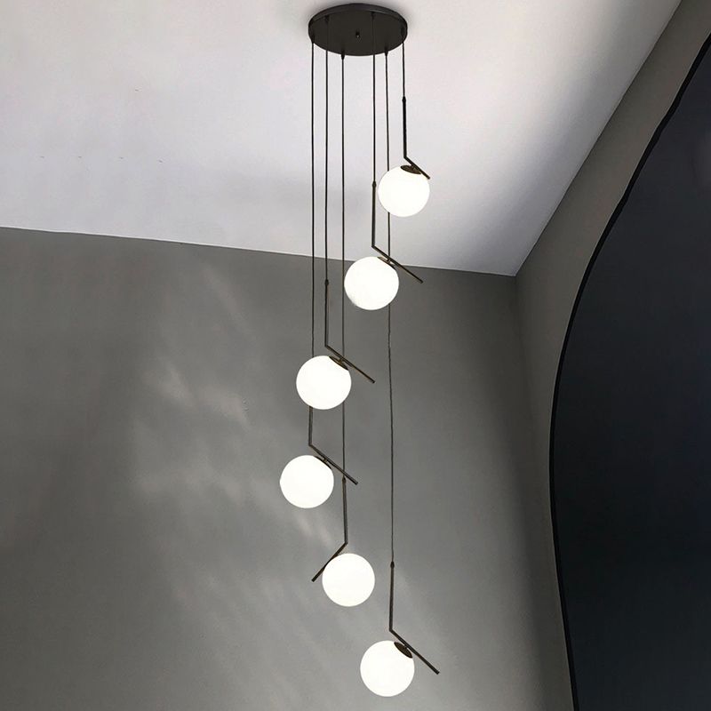 Globe Multi Light Pendant Mid-Century Modern White Glass Hanging Pendant Lights for Duplex Stairs