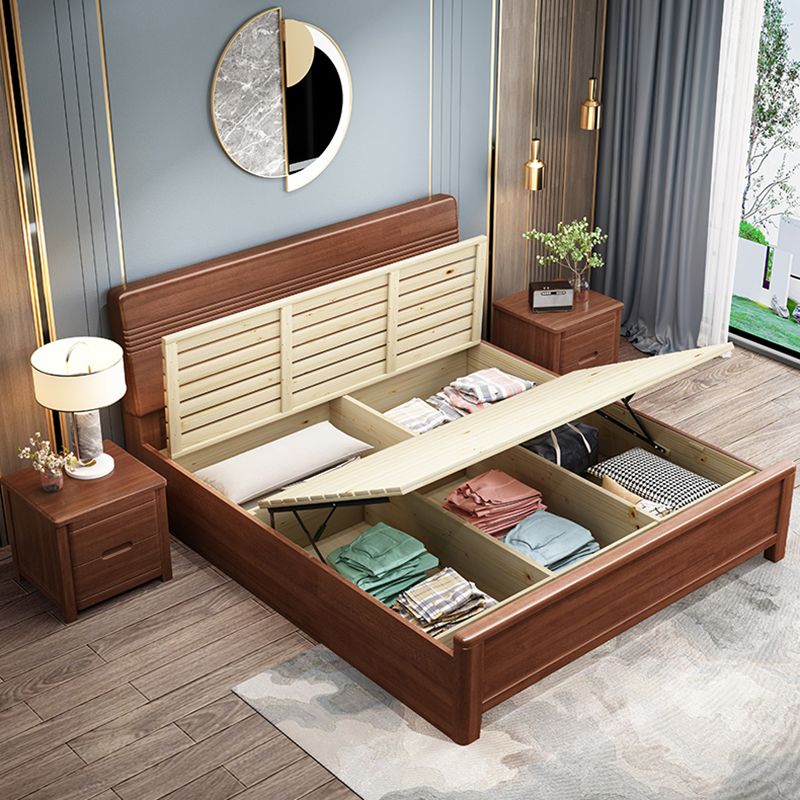 Walnut Bed, Deep Brone, Queen,42.91inch High Bed Frame with Bedside