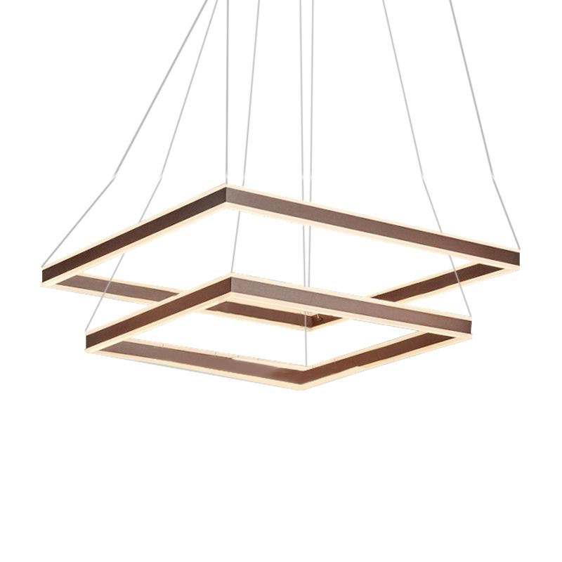 Square Ceiling Pendant Modern Acrylic 1/2/3-Head LED Brown Chandelier Light in Warm/White Light