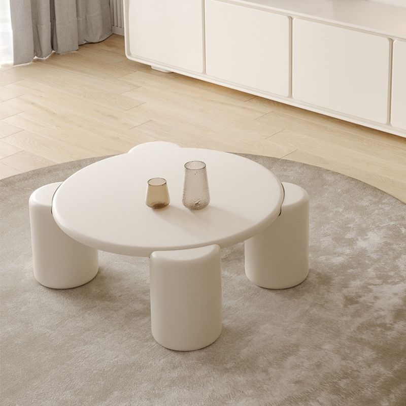 Contemporary Round Beige Coffee Table with 4 Legs Wooden Coffee Table