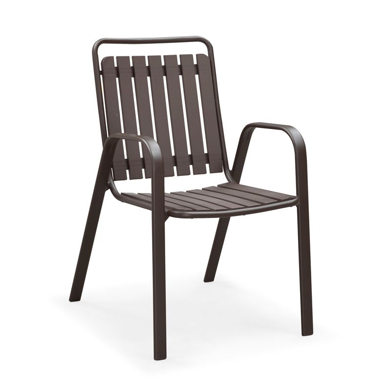 Industrial Dining Chairs in Brown with Steel Base and Plastic Back