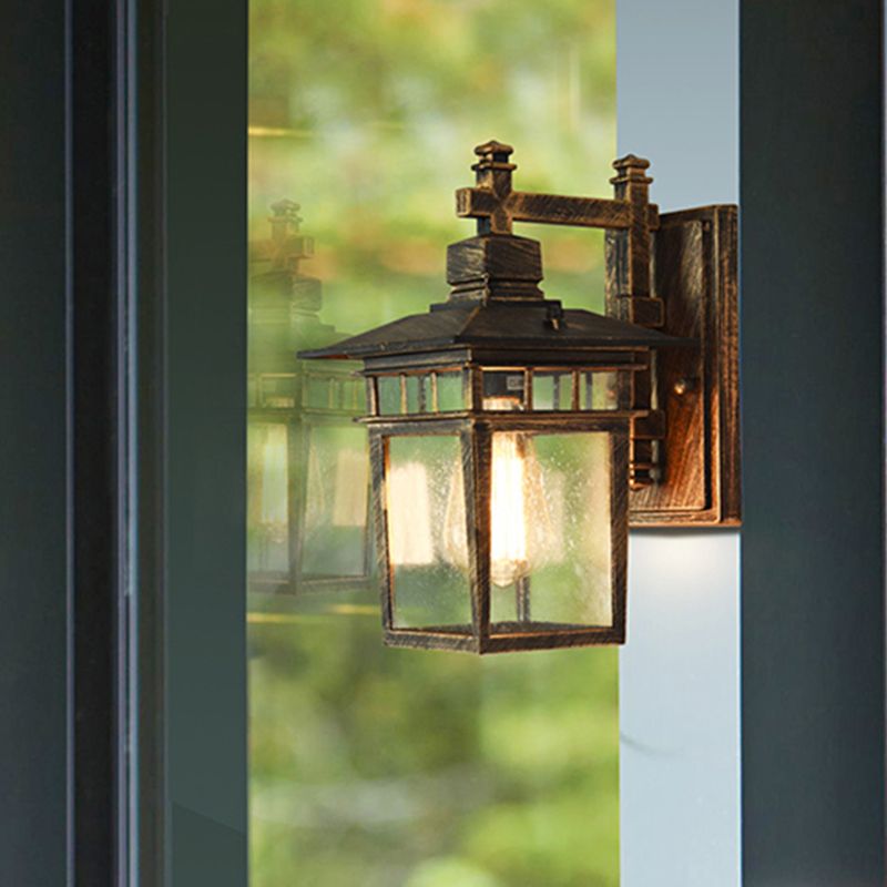 Retro Birdcage Wall Light Fixture Single Head Clear Glass Wall Mounted Lamp in Bronze