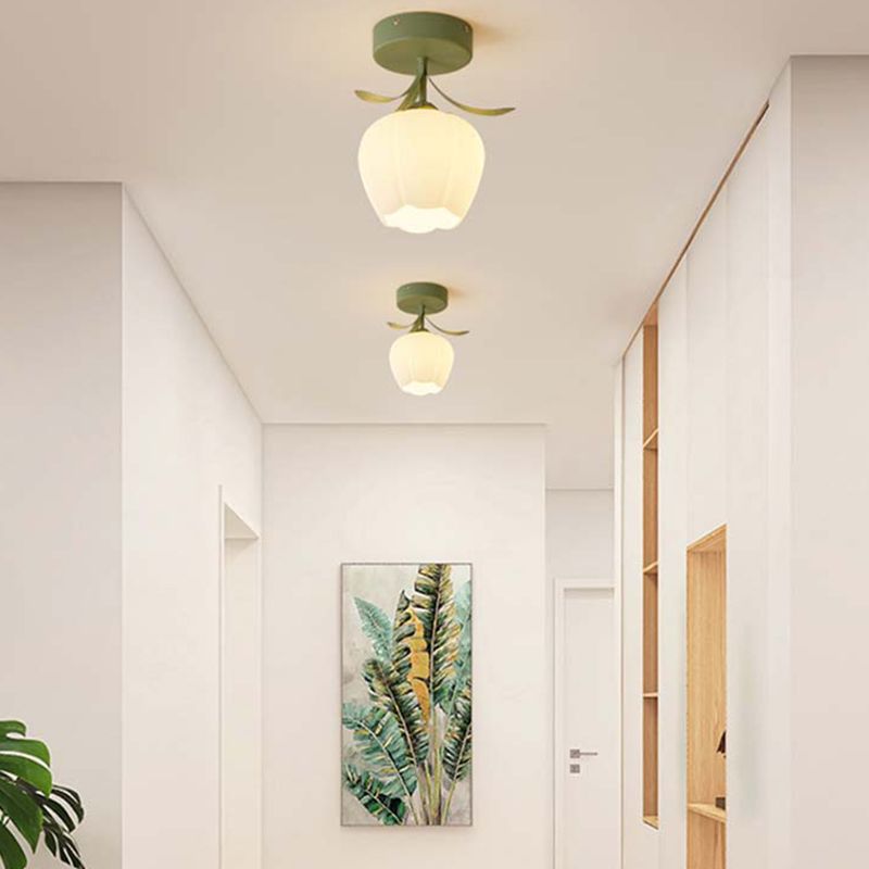 1-Light Ceiling Mount Light Modern Style with Glass Shade for Aisle