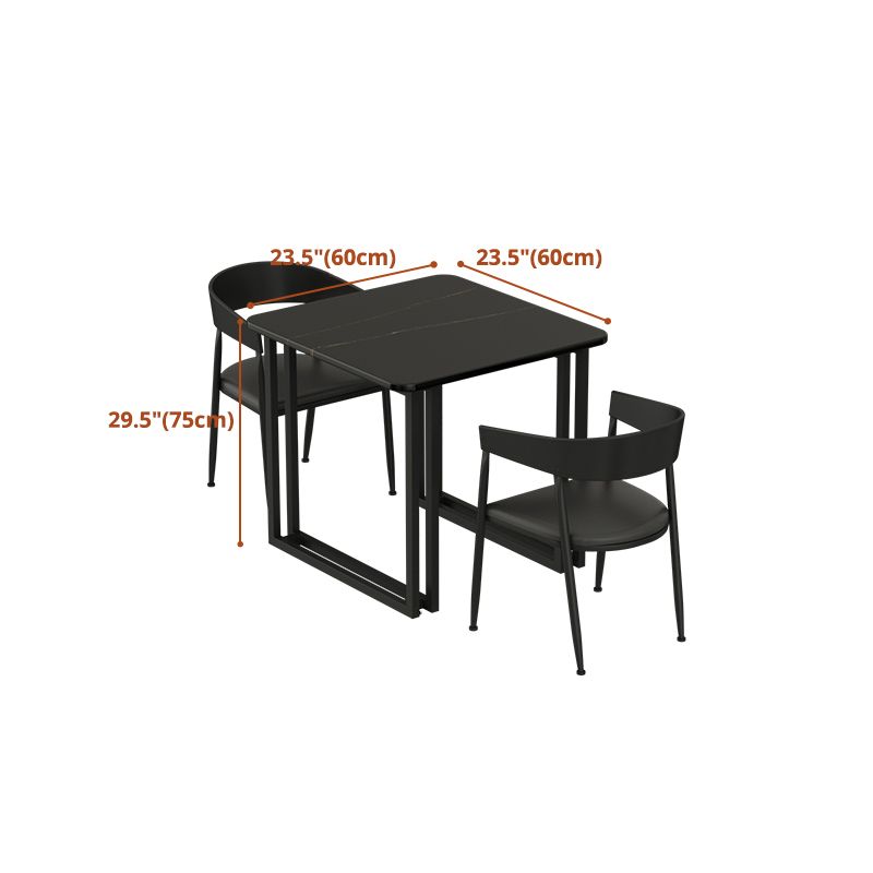 Mesa de comedor de estilo industrial Mesa de comedor de piedra sinterizada negra con base de metal