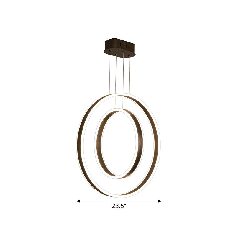 Minimalistischer Doppelkreis -Pendel Light Metall Esszimmer LED -Aufhängungsanhänger in braunem, warmem/weißem/natürlichen Licht