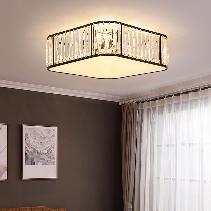 Modern Geometric Flush Ceiling Light Crystal 4 Lights Flush Mount Light