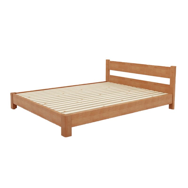 Contemporary Wood Standard Bed, Slat Rectangular Headboard Bed