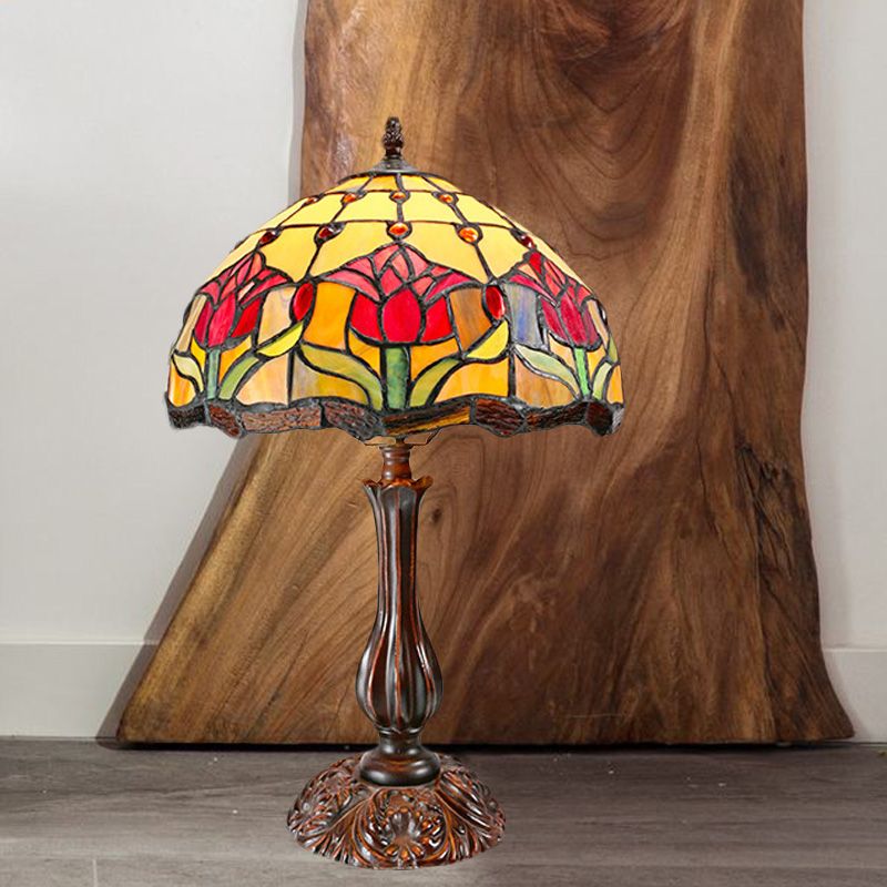 Dome ombre taglio vetro comodino leggero tiffany 1 leggero lampada da tavolo notturno con motivo a fiori