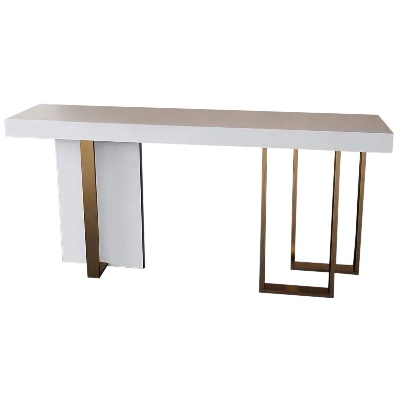 Glam Style Bar Table Rectangle Faux Marble Bar Dining Table with Double Pedestal