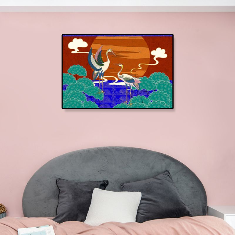 Oosterse tekening print dier canvas kunst veelkleurige gastenkamer wanddecoratie, getextureerd