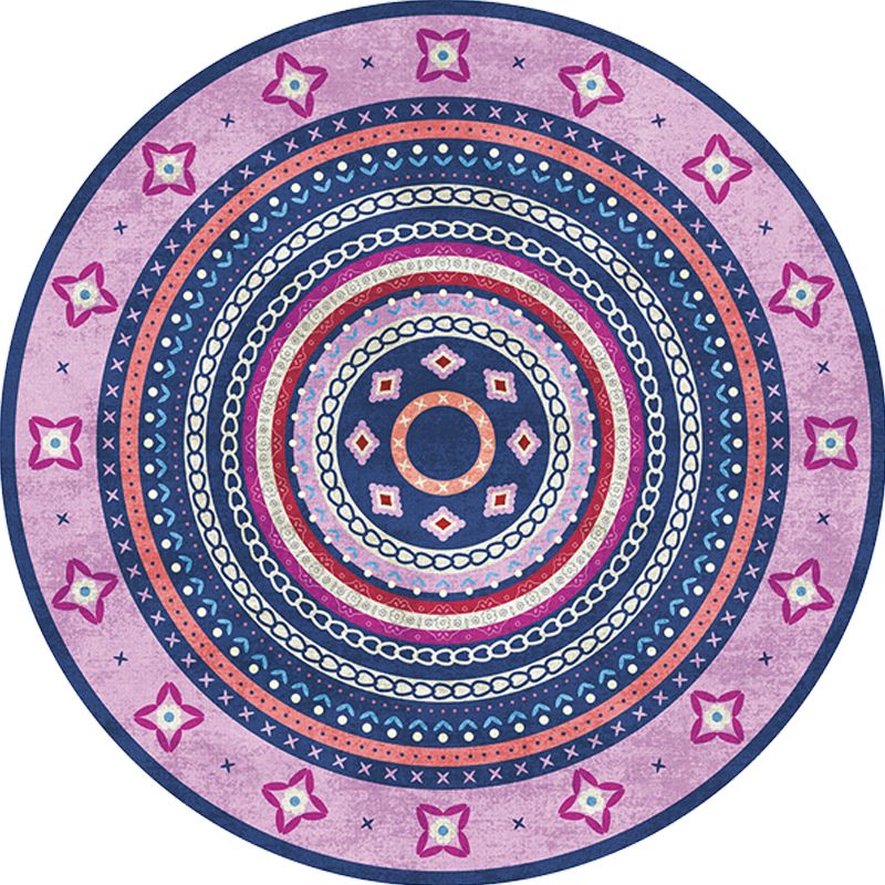 Moroccan Tribal Circles Pattern Rug Multicolor Bohemian Rug Polyester Pet Friendly Non-Slip Backing Washable Area Rug for Living Room