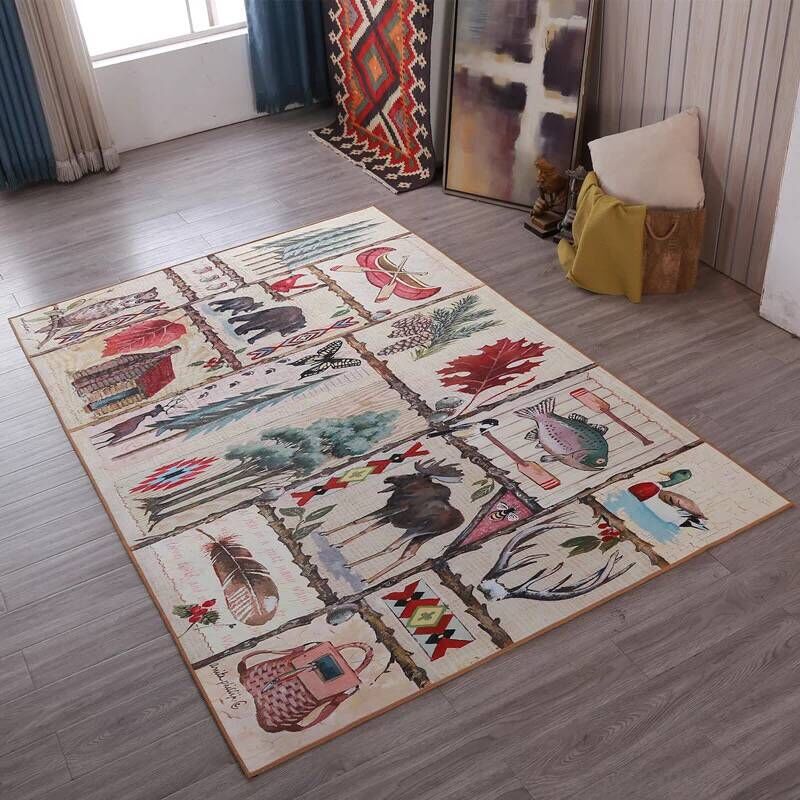 Mehrfarbiger Wohnzimmerteppich, marokkanischer Patchwork-Druckteppich, Synthetik, rutschfeste Unterseite, haustierfreundlich, schmutzabweisender Teppich