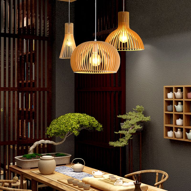 Luce a sospensione in legno in stile moderno 1 Apparecchio di lampada appesa alla luce per soggiorno