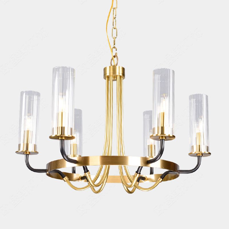 Post-Modern Metal Hanging Chandelier Light Clear Glass Shade Ceiling Chandelier in Gold for Living Room