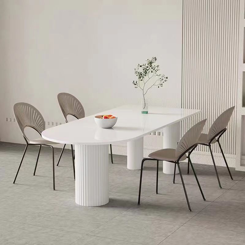 White Sintered Stone Top Dining Table Modern Free Form Iron Base Table