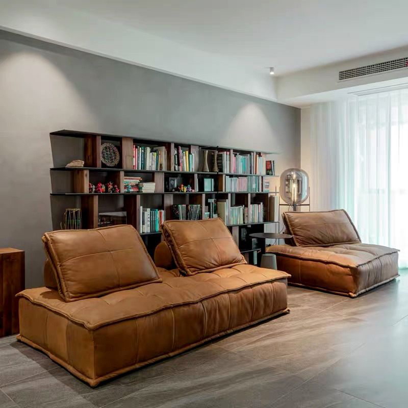 Genuine Leather Armless Settee Contemporary Standard Sofa for Apartment