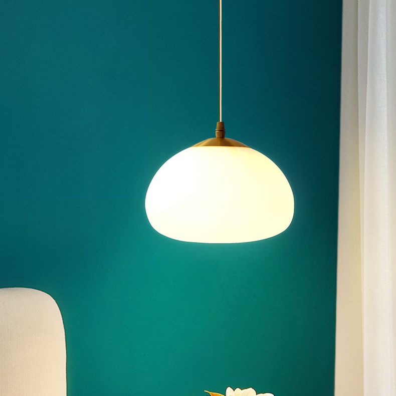 Glass Shaded Hanging Ceiling Light Modern Style Pendant Lighting Fixture in White