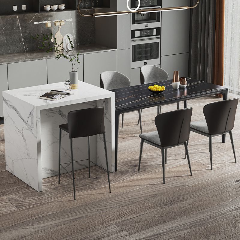 Mesa de comedor negra moderna, mesa de comedor rectangular de piedra sinterizada con 4 patas para cocina