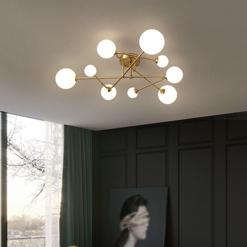 4/6/9-Light Golden Modern Flush Mount Lighting Glass Ceiling Light for Living Room