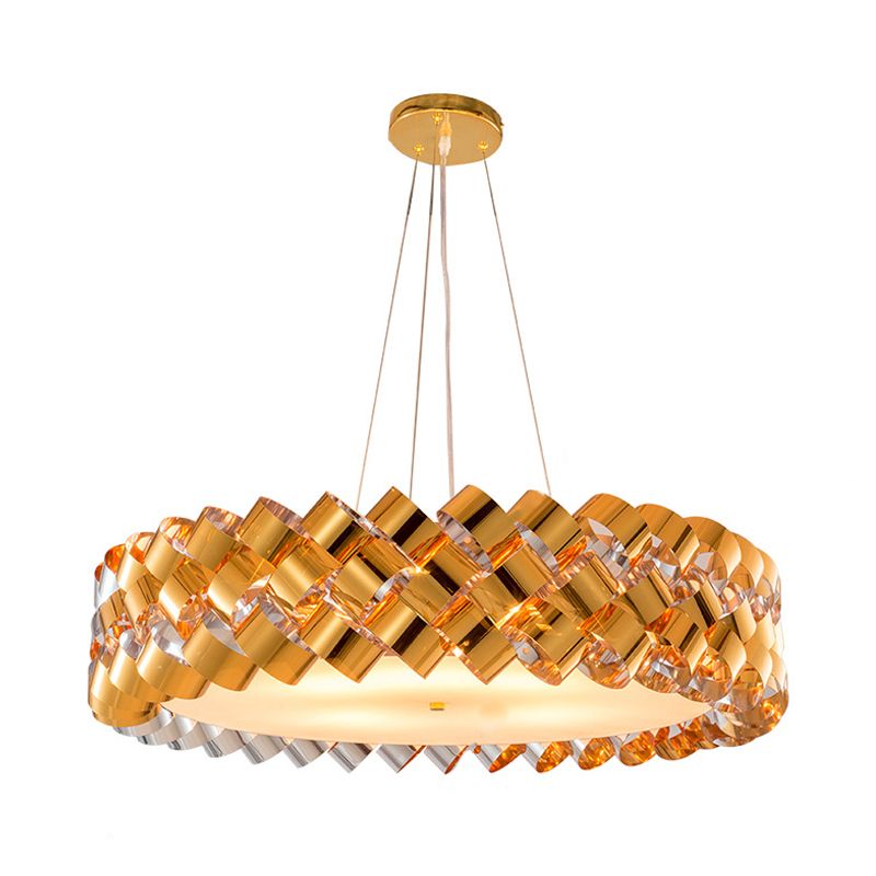 Panneau torsadé Chandelier Métallique Pendeur contemporain à 6 tête en or avec conception de tambour